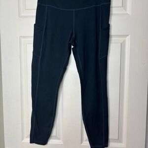 Medium Deep Blue Athletic Leggings Side Pockets High Waist